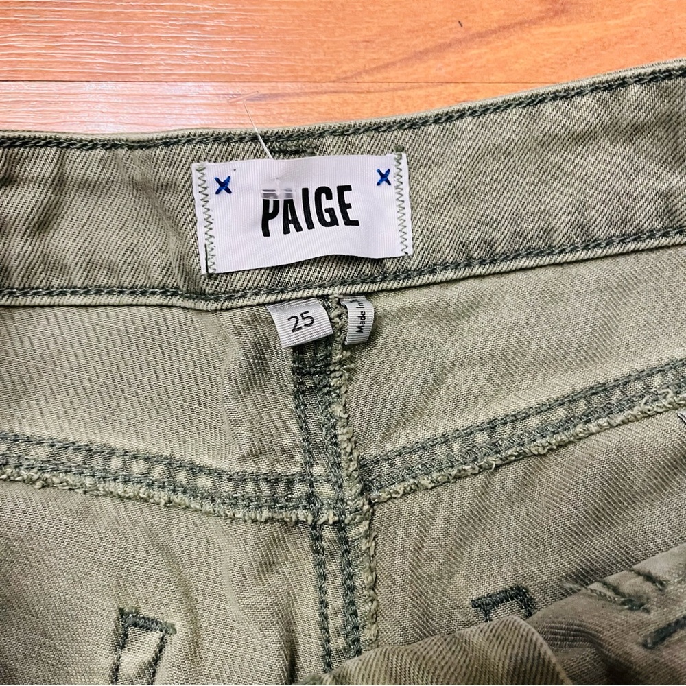 PAIGE Olive Denim cargo Shorts – Raw Hem – Size 25 - Picture 3 of 7